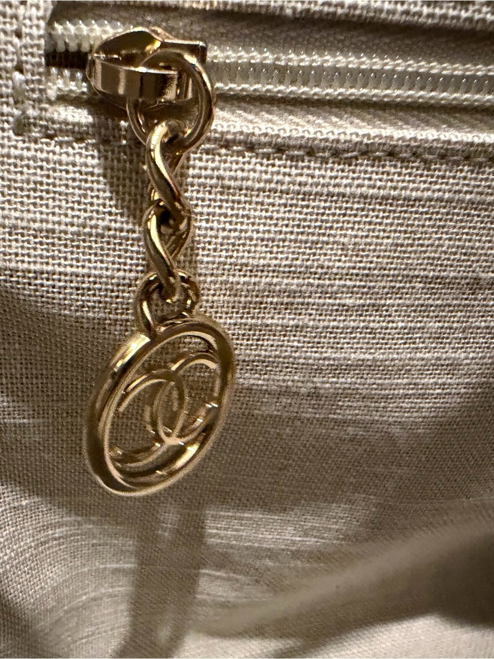 CHANEL Black Canvas Tote with Leather Handles and Gold Chain Accents - Picture 12 of 14